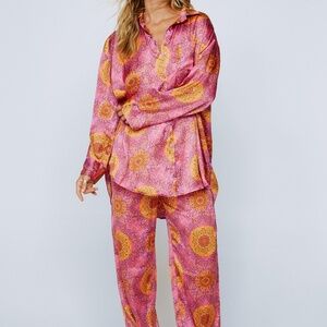 Nasty Gal Tile Print Satin Long Pyjama Set
